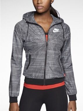 Nike Windrunner Jacket Black White Stripe Hooded Zip Windbreaker Size M